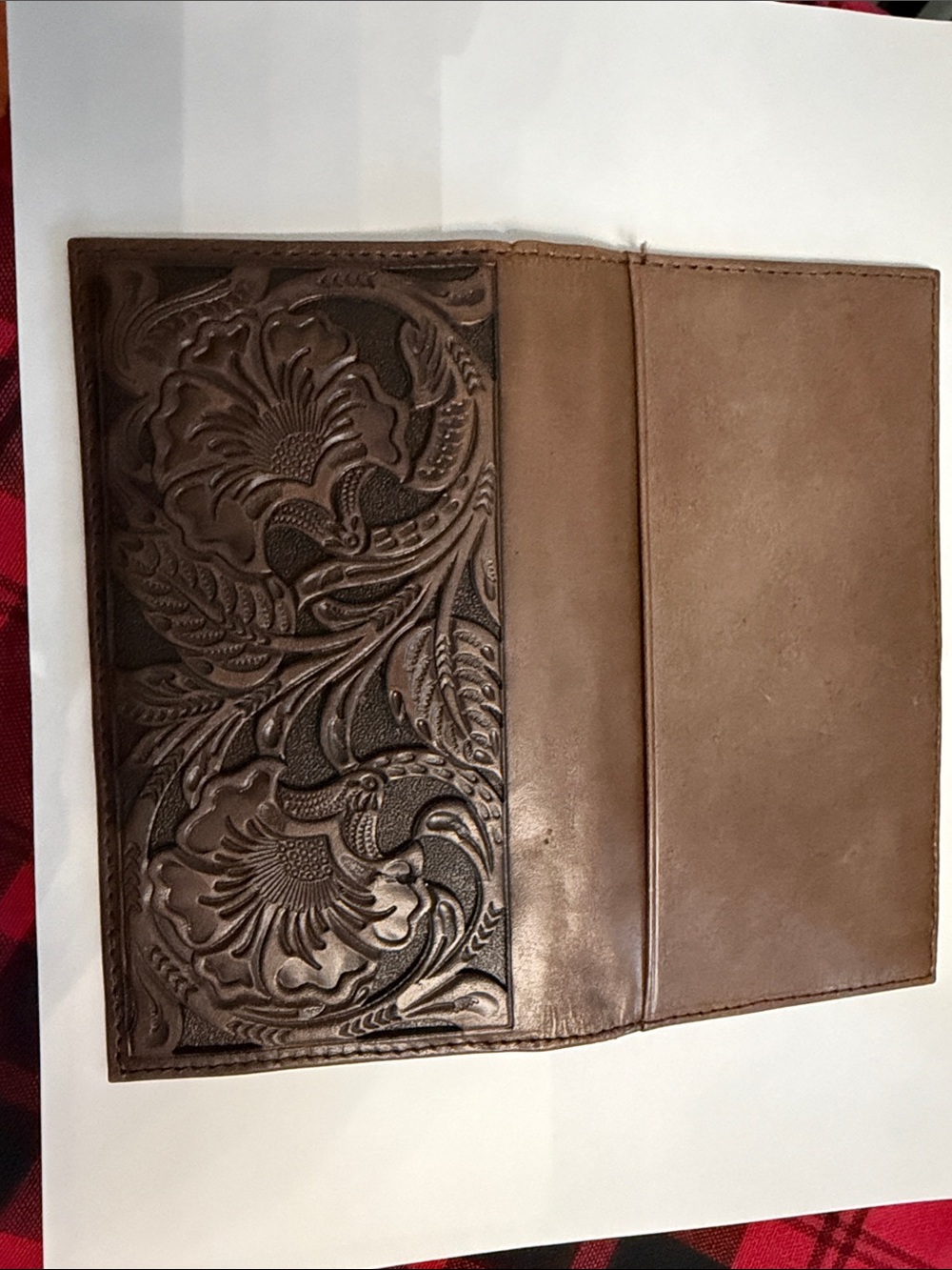 Ariat Tooled Floral Leather Passport Wallet - Brown